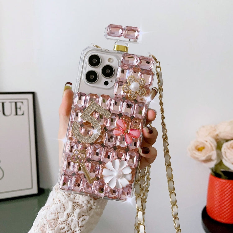 For iPhone 15 Pro Max Crossbody Perfume Bottle Handmade Inlaid Diamond PC Phone Case