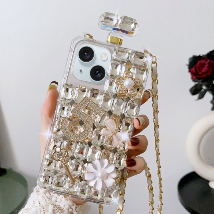 For iPhone 15 Plus Crossbody Perfume Bottle Handmade Inlaid Diamond PC Phone Case