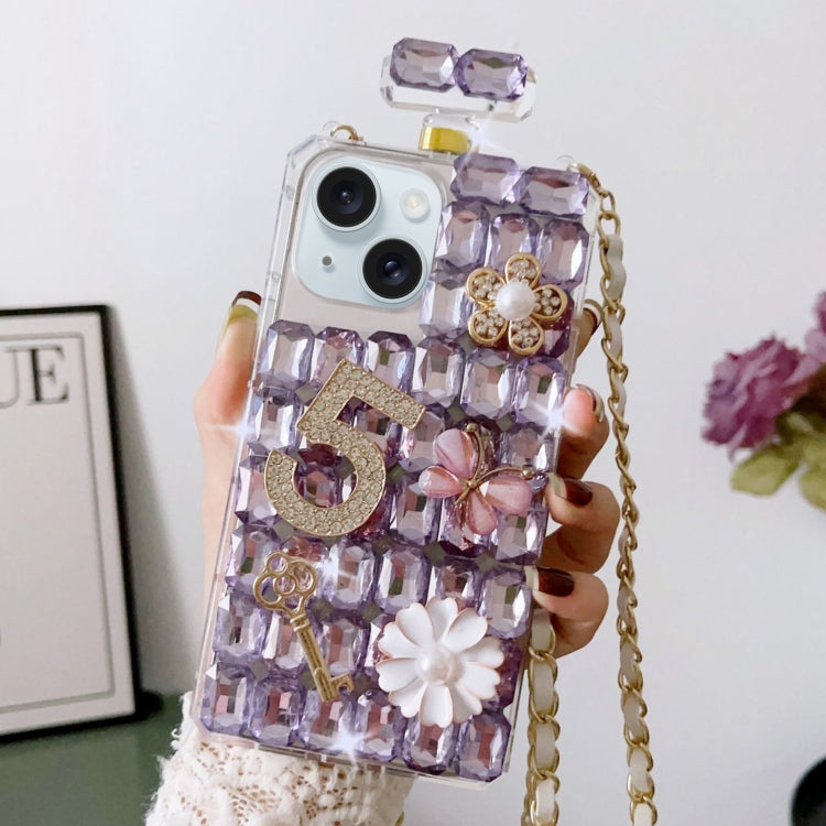 For iPhone 15 Plus Crossbody Perfume Bottle Handmade Inlaid Diamond PC Phone Case