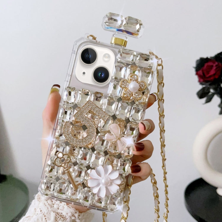 For iPhone 14 Plus Crossbody Perfume Bottle Handmade Inlaid Diamond PC Phone Case