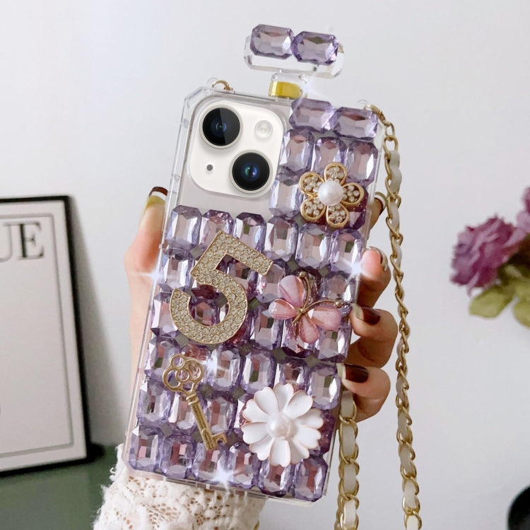 For iPhone 14 Crossbody Perfume Bottle Handmade Inlaid Diamond PC Phone Case
