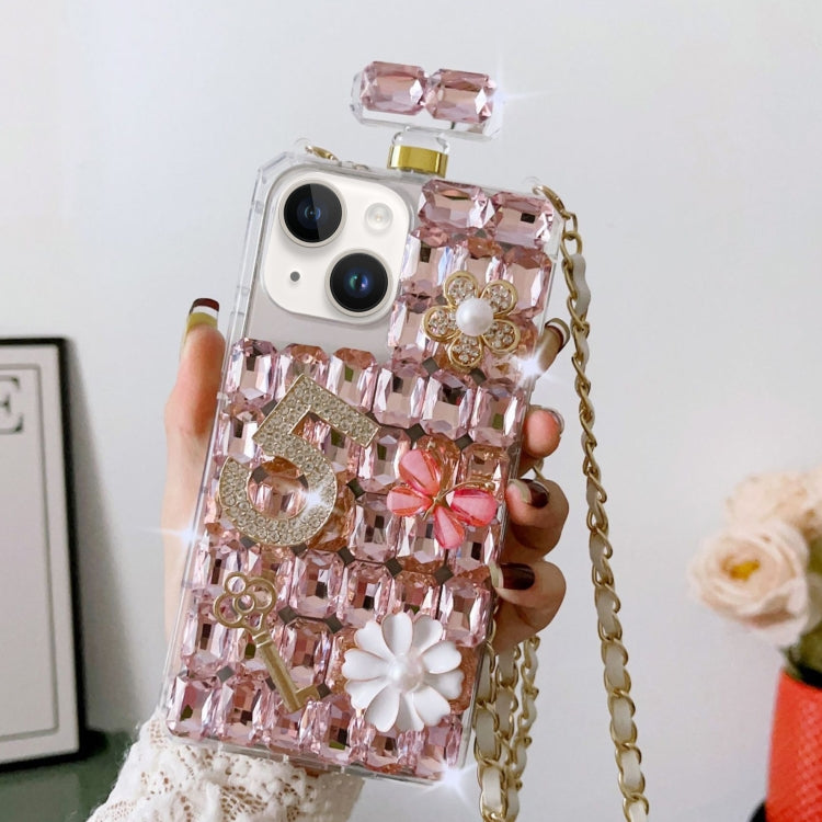 For iPhone 13 Crossbody Perfume Bottle Handmade Inlaid Diamond PC Phone Case