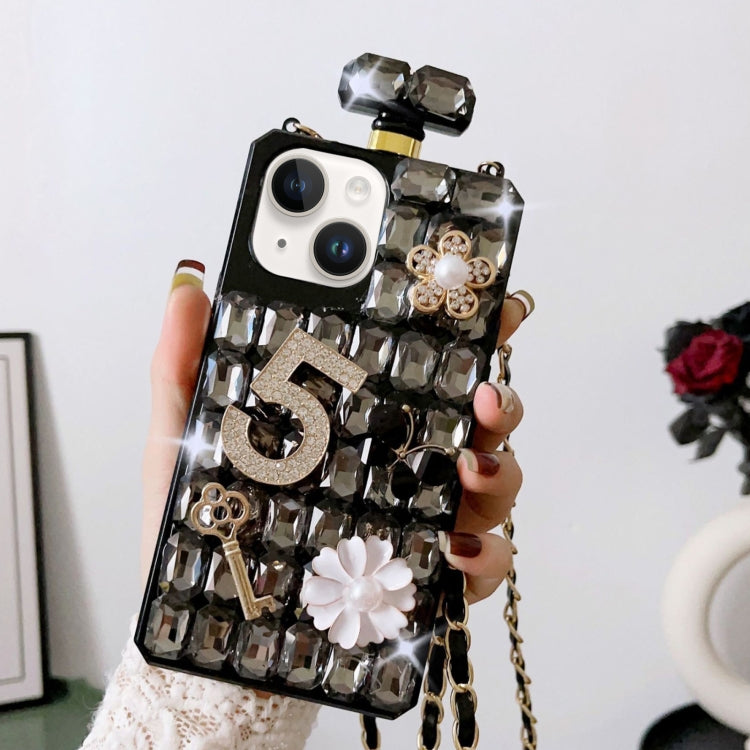 For iPhone 13 mini Crossbody Perfume Bottle Handmade Inlaid Diamond PC Phone Case