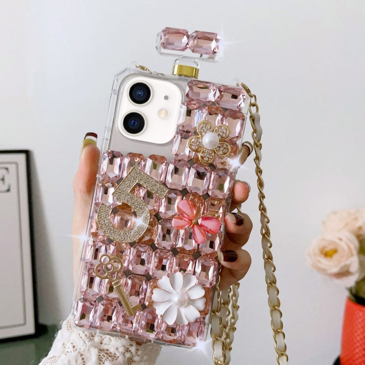For iPhone 12 Crossbody Perfume Bottle Handmade Inlaid Diamond PC Phone Case