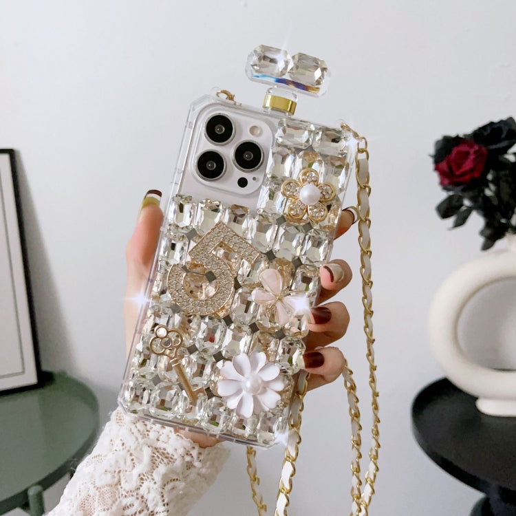 For iPhone 12 Pro Max Crossbody Perfume Bottle Handmade Inlaid Diamond PC Phone Case