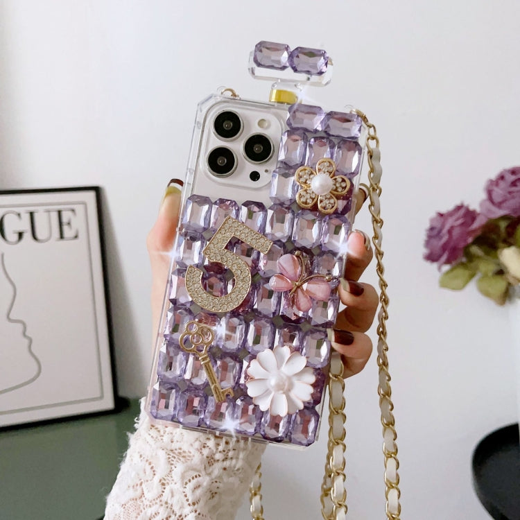 For iPhone 12 Pro Crossbody Perfume Bottle Handmade Inlaid Diamond PC Phone Case