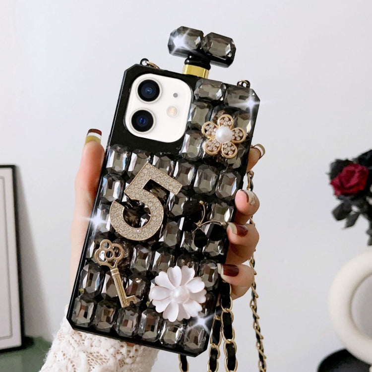 For iPhone 12 mini Crossbody Perfume Bottle Handmade Inlaid Diamond PC Phone Case