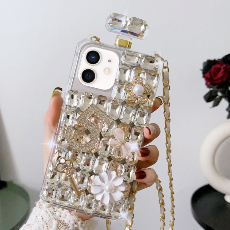 For iPhone 12 mini Crossbody Perfume Bottle Handmade Inlaid Diamond PC Phone Case