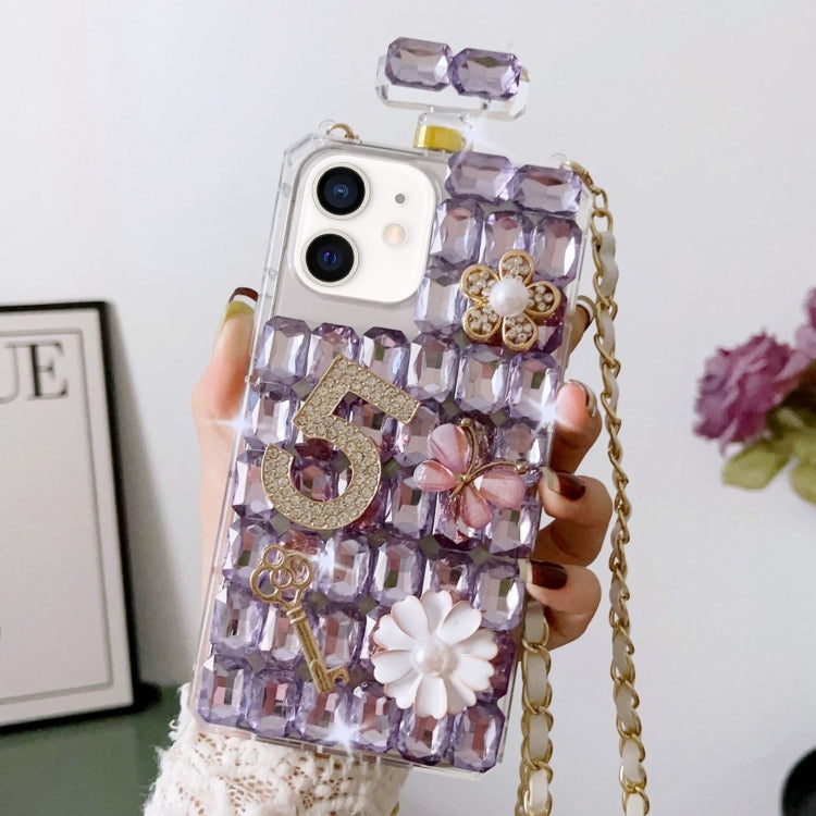 For iPhone 12 mini Crossbody Perfume Bottle Handmade Inlaid Diamond PC Phone Case
