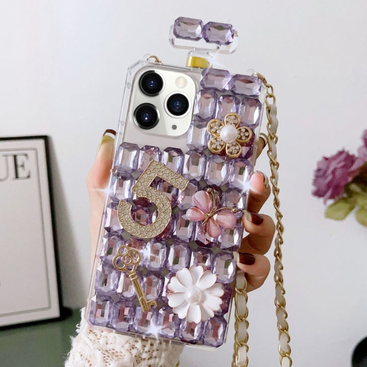 For iPhone 11 Pro Crossbody Perfume Bottle Handmade Inlaid Diamond PC Phone Case
