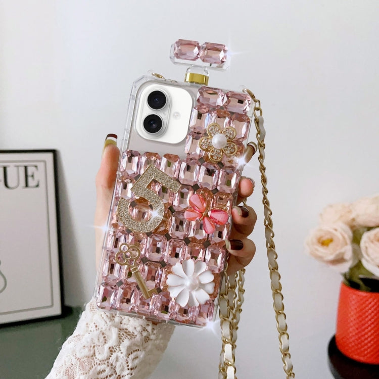 For iPhone 16 Crossbody Perfume Bottle Handmade Inlaid Diamond PC Phone Case