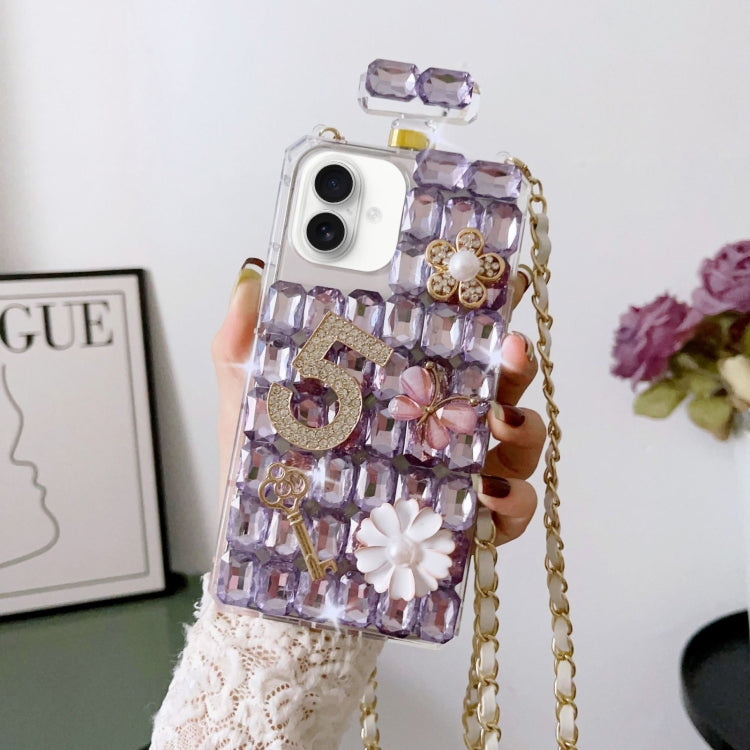 For iPhone 16 Crossbody Perfume Bottle Handmade Inlaid Diamond PC Phone Case