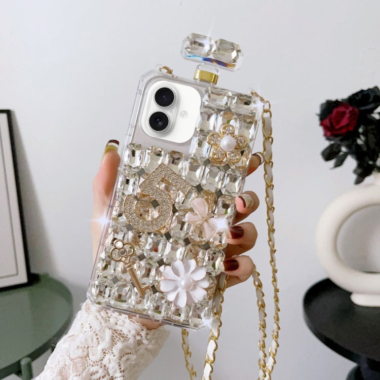 For iPhone 16 Plus Crossbody Perfume Bottle Handmade Inlaid Diamond PC Phone Case