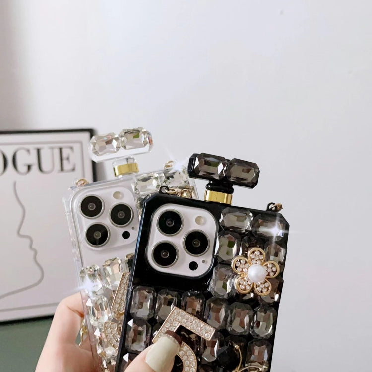 For iPhone 14 Crossbody Perfume Bottle Handmade Inlaid Diamond PC Phone Case