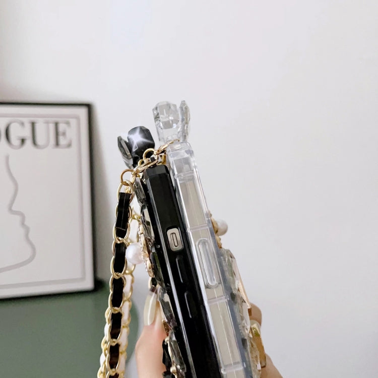 For iPhone 15 Pro Max Crossbody Perfume Bottle Handmade Inlaid Diamond PC Phone Case