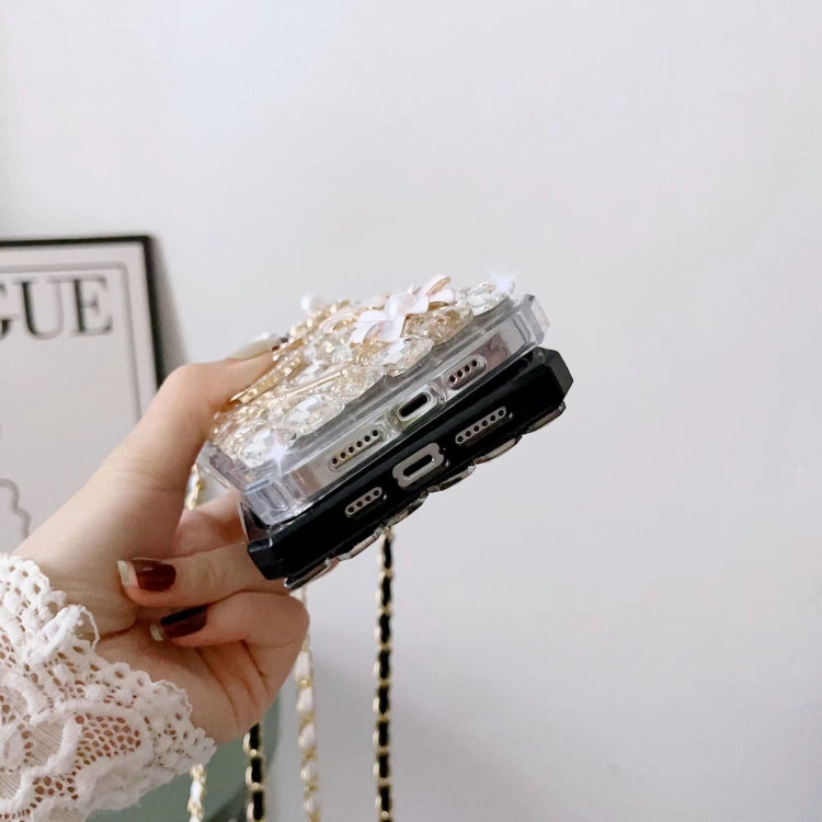 For iPhone 14 Crossbody Perfume Bottle Handmade Inlaid Diamond PC Phone Case