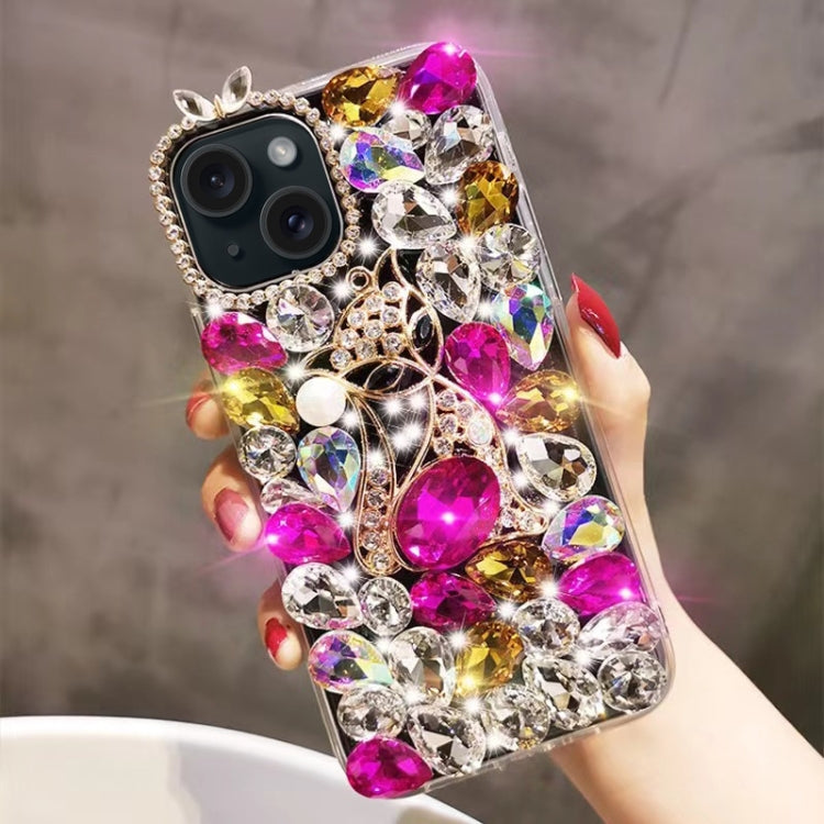 For iPhone 15 Plus Handmade Bling Rhinestone Gemstone Fox PC Phone Case