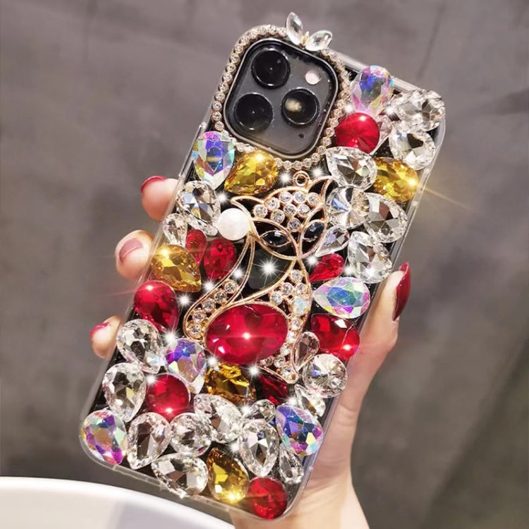 For iPhone 13 Pro Handmade Bling Rhinestone Gemstone Fox PC Phone Case