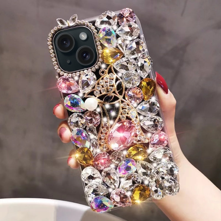 For iPhone 13 mini Handmade Bling Rhinestone Gemstone Fox PC Phone Case