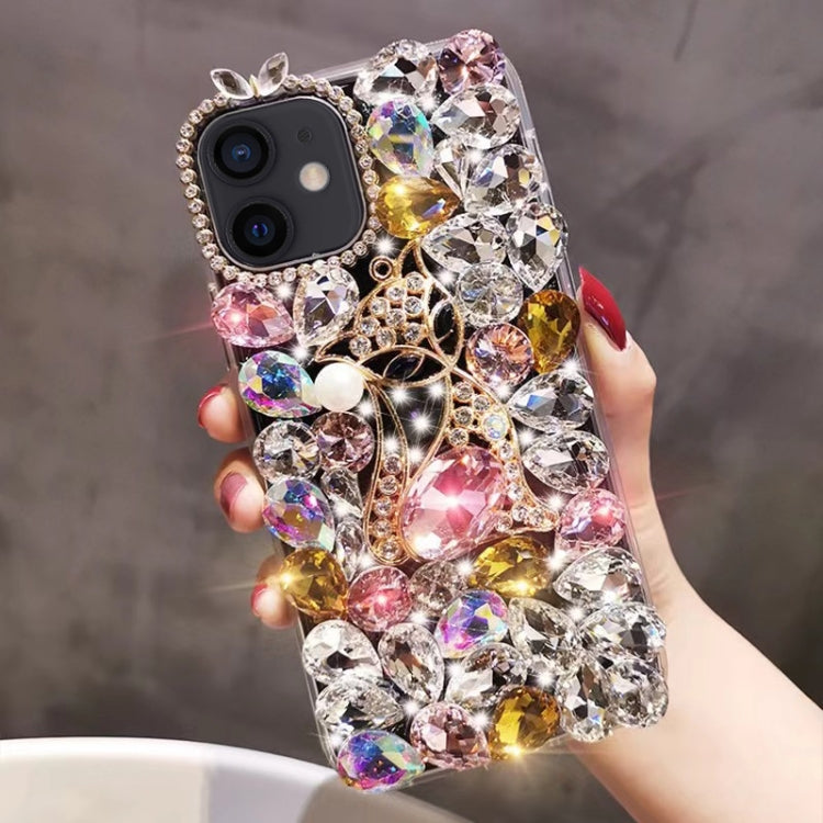 For iPhone 12 mini Handmade Bling Rhinestone Gemstone Fox PC Phone Case