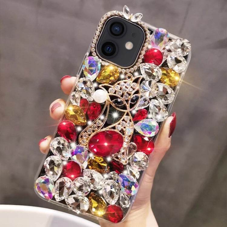 For iPhone 12 mini Handmade Bling Rhinestone Gemstone Fox PC Phone Case