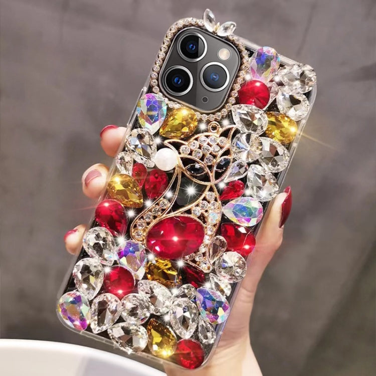 For iPhone 11 Pro Max Handmade Bling Rhinestone Gemstone Fox PC Phone Case