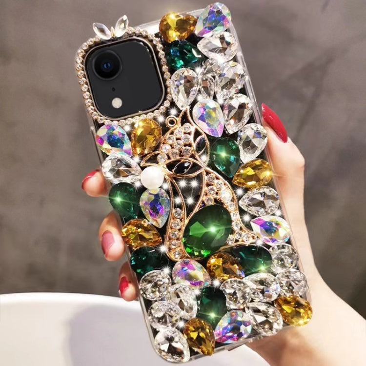 For iPhone XR Handmade Bling Rhinestone Gemstone Fox PC Phone Case