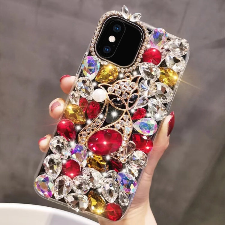 For iPhone XS Max Handmade Bling Rhinestone Gemstone Fox PC Phone Case
