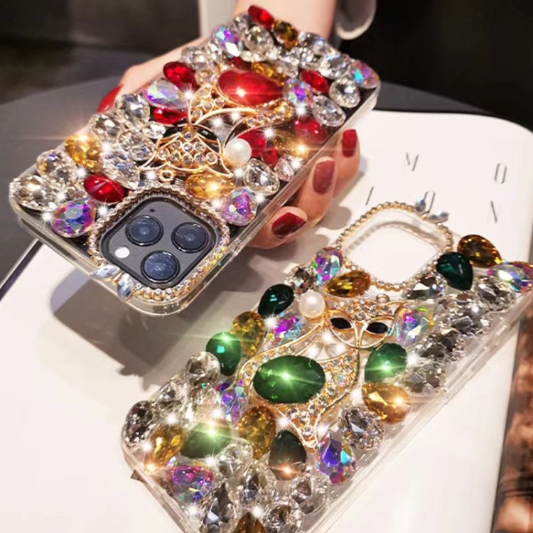 For iPhone 13 Handmade Bling Rhinestone Gemstone Fox PC Phone Case