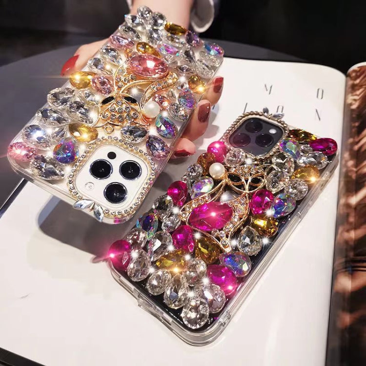 For iPhone 14 Pro Max Handmade Bling Rhinestone Gemstone Fox PC Phone Case