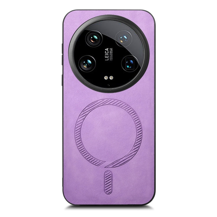 For Xiaomi 14 Ultra Solid Color Retro Magsafe PU Back Cover Phone Case