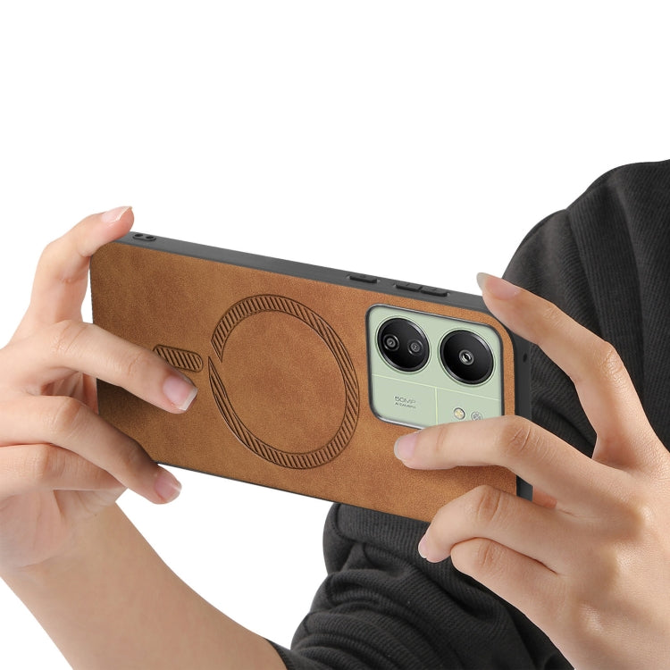 For Xiaomi Redmi 13C Solid Color Retro Magsafe PU Back Cover Phone Case