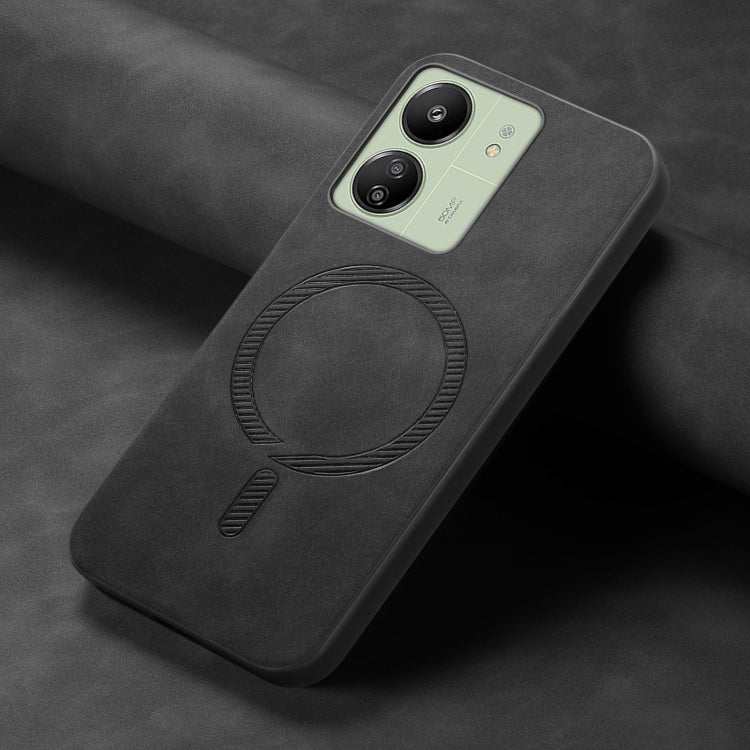 For Xiaomi Redmi 12 Solid Color Retro Magsafe PU Back Cover Phone Case