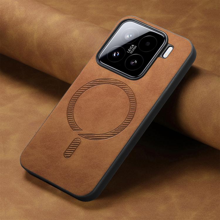 For Xiaomi 15 Solid Color Retro Magsafe PU Back Cover Phone Case