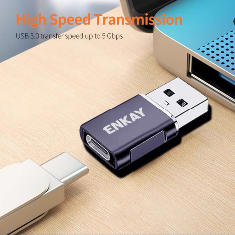 ENKAY ENK-AT119 Aluminium Alloy Male USB 3.0 to Female Type-C Data Adapter Converter Support Fast Charging