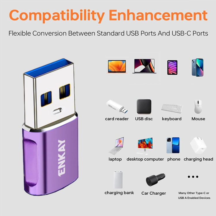 ENKAY ENK-AT119 Aluminium Alloy Male USB 3.0 to Female Type-C Data Adapter Converter Support Fast Charging