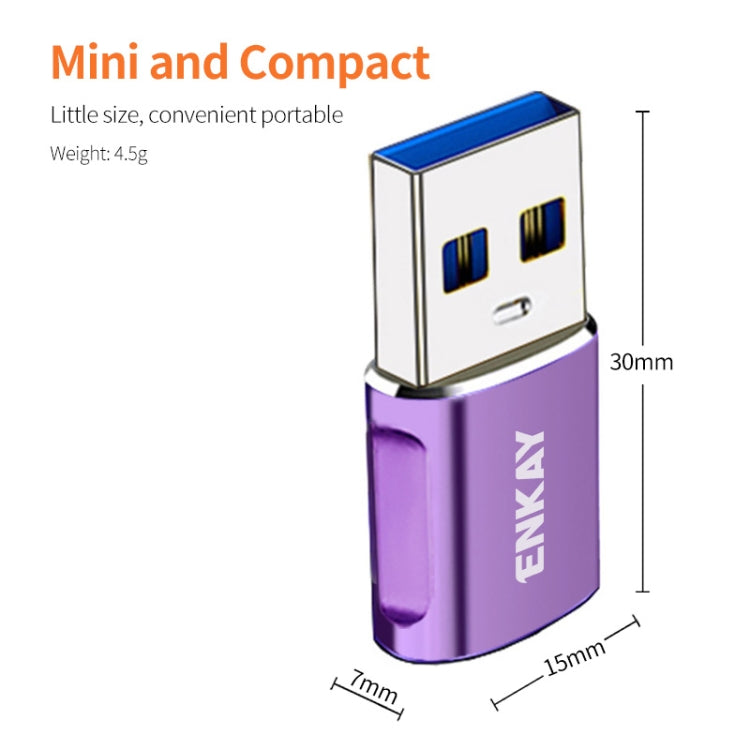 ENKAY ENK-AT119 Aluminium Alloy Male USB 3.0 to Female Type-C Data Adapter Converter Support Fast Charging