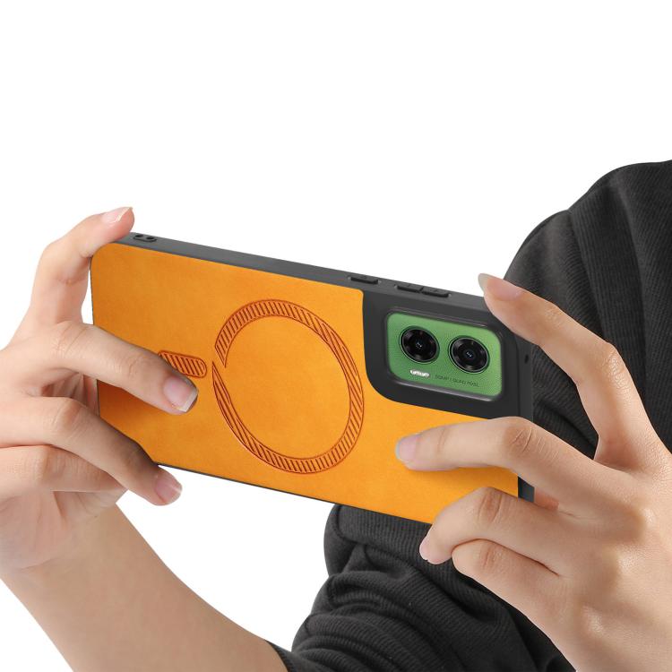 For Motorola Moto G35 Retro Magsafe Magnetic PU Back Cover Phone Case