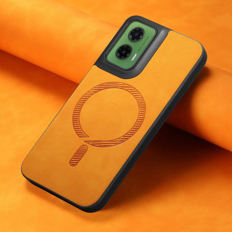 For Motorola Moto G35 Retro Magsafe Magnetic PU Back Cover Phone Case