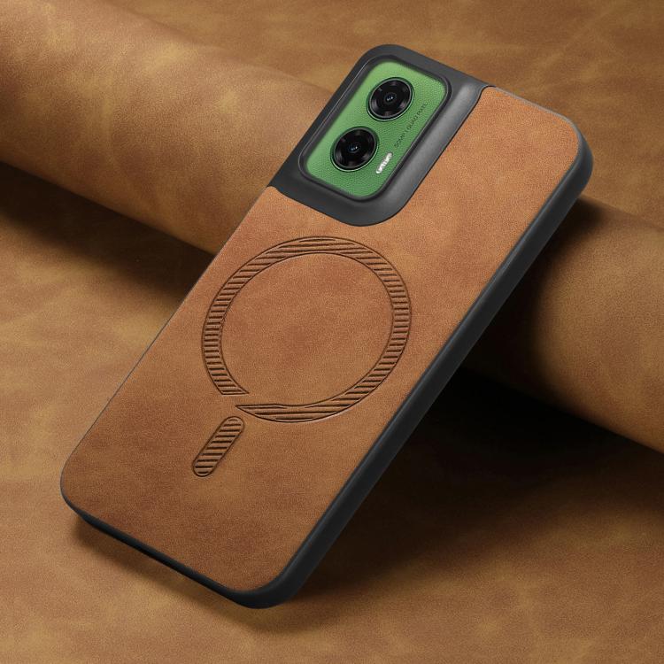 For Motorola Moto G35 Retro Magsafe Magnetic PU Back Cover Phone Case