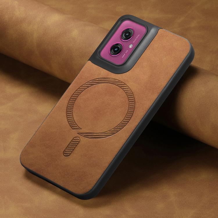 For Motorola Moto G55 Retro Magsafe Magnetic PU Back Cover Phone Case