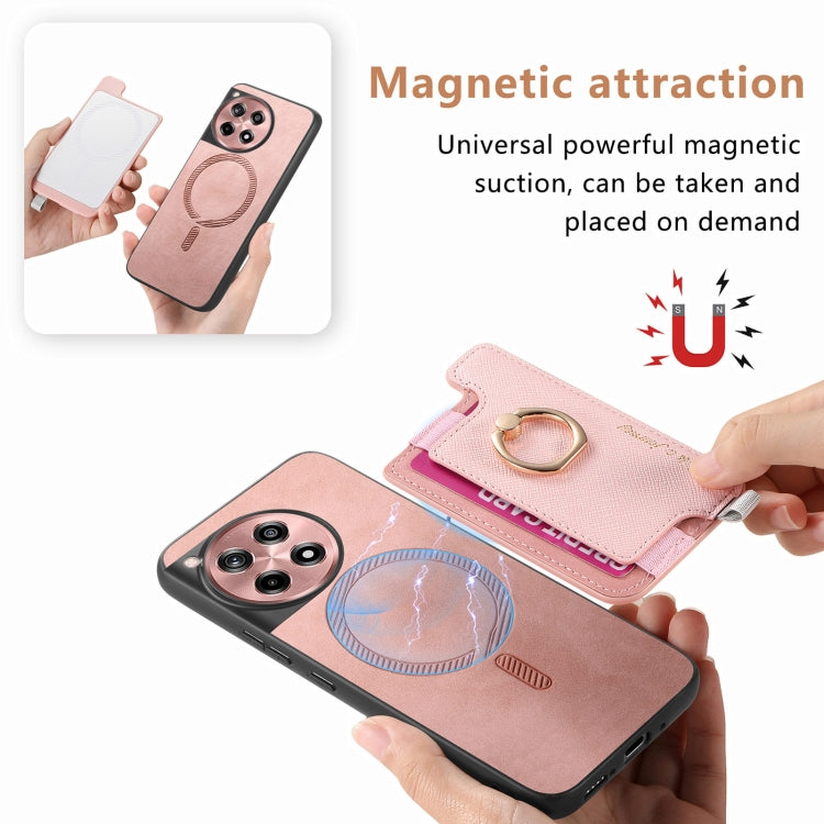 For OnePlus Ace 3 5G / 12R 5G Retro Magsafe Cross Leather Ring Holder Card Bag Phone Case