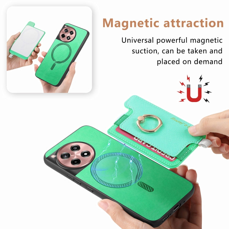For OnePlus Ace 3 5G / 12R 5G Retro Magsafe Cross Leather Ring Holder Card Bag Phone Case