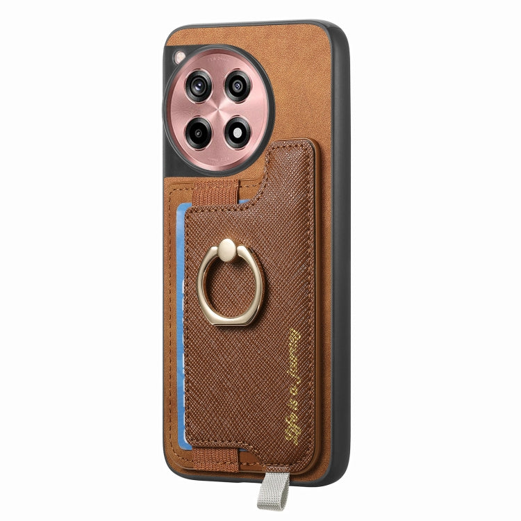 For OnePlus Ace 3 5G / 12R 5G Retro Magsafe Cross Leather Ring Holder Card Bag Phone Case