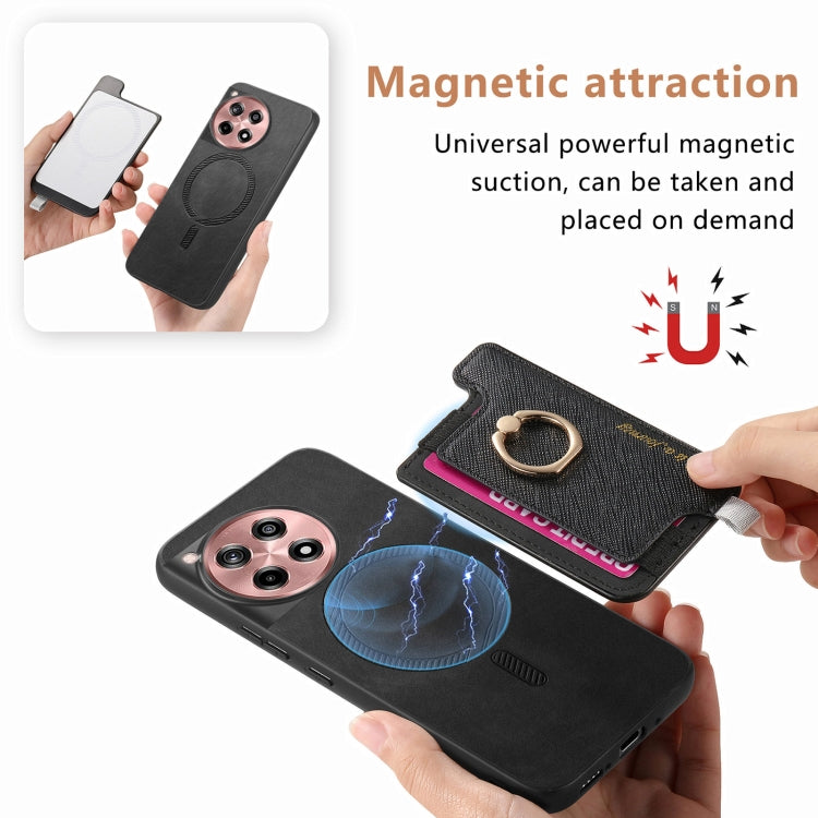 For OnePlus Nord CE4 / Ace 3V Retro Magsafe Cross Leather Ring Holder Card Bag Phone Case