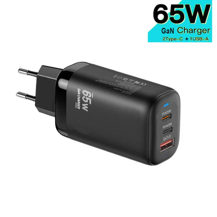 TE-65W GaN PD65W Dual USB-C+USB-A Laptop / Tablet Adapter，EU Plug
