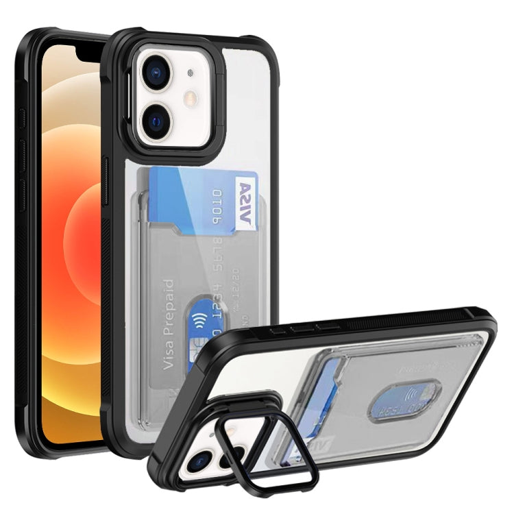 For iPhone 12 Card Bag Holder Acrylic Hybrid TPU Phone Case