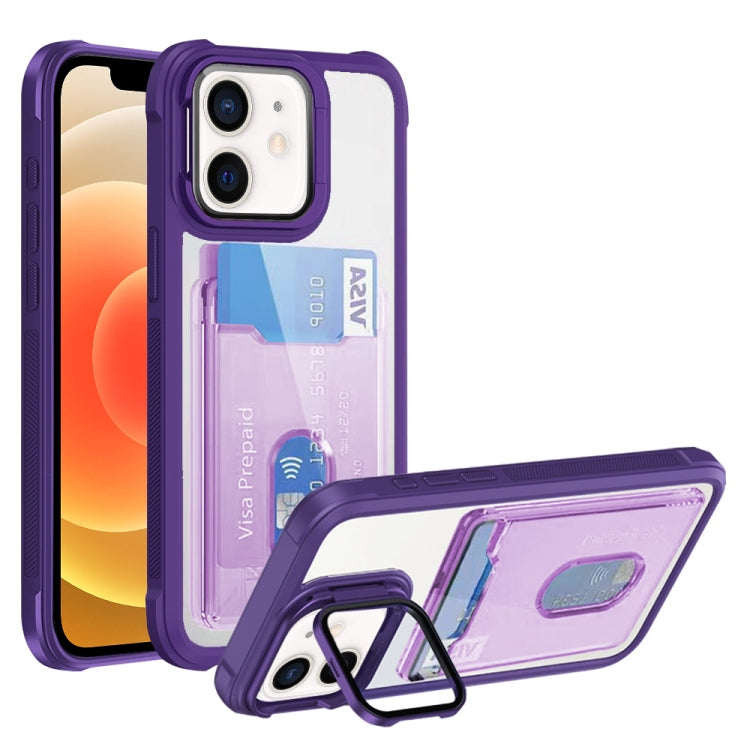 For iPhone 12 Card Bag Holder Acrylic Hybrid TPU Phone Case