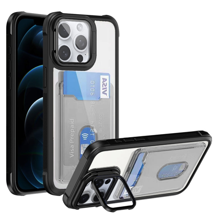 For iPhone 12 Pro Max Card Bag Holder Acrylic Hybrid TPU Phone Case