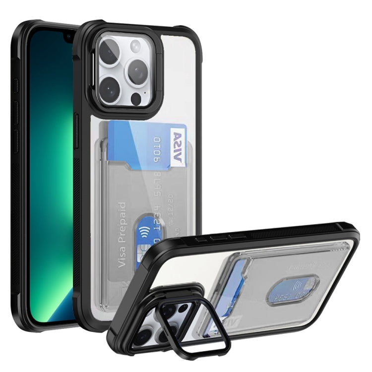 For iPhone 13 Pro Max Card Bag Holder Acrylic Hybrid TPU Phone Case